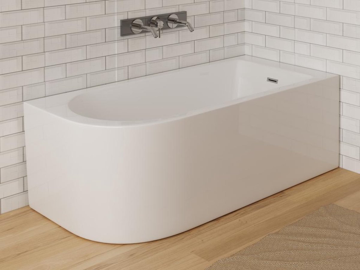 Vente-unique Hoekbad - 201 liter - 150 x 75 x 58 cm - Wit - Hoek rechts - ANIKA L 150 cm x H 58 cm x D 75 cm