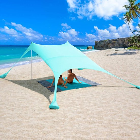 2,4 x 2,4 m strandtent met picknickdeken en zandzakanker, strandtent, zonweringtent voor het strand met UV-bescherming UPF 50+ zonnescherm, luifel, campingzeil (turkoois) van Aktive — afbeelding 3