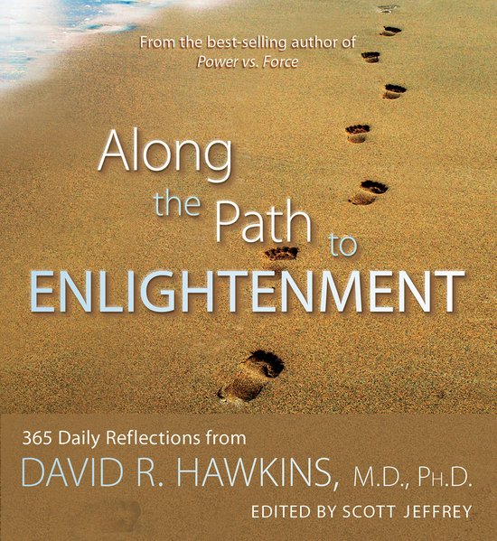 Couverture de livre : empreintes de pas sur une plage, avec le titre 'Along the Path to Enlightenment'.