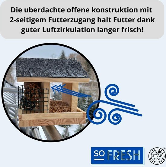 STAFECO® Vogelvoederhuis, Vogelhuisje, Voor Balkon, Wild Vogelbad Balkonleuning Weerbestendig Voederhuis Handgemaakt Tuinvogels In Tuin Balkonhouder Met Een Afmeting Van 30 Tot 60 Cm 1013080980