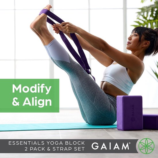 Yogablok set van 2 en yogariemen - zwart - voor yoga essentials van Core Balance — afbeelding 4