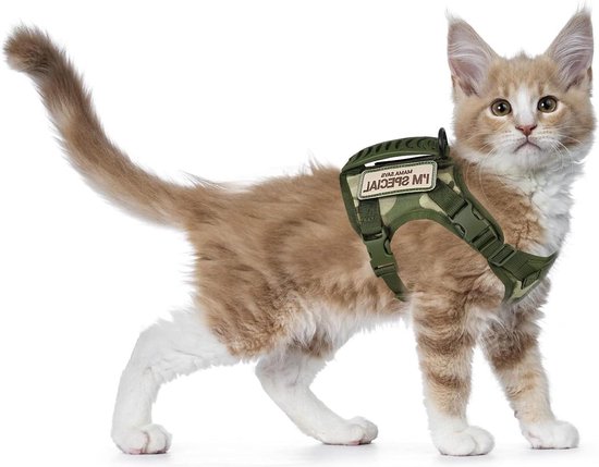 Voarge Verstelbaar kattentuig met 150 cm lange riem, veiligheid voor kleine, middelgrote en grote katten, volwassenen en puppy's, harnas voor wandelingen en reizen (XS