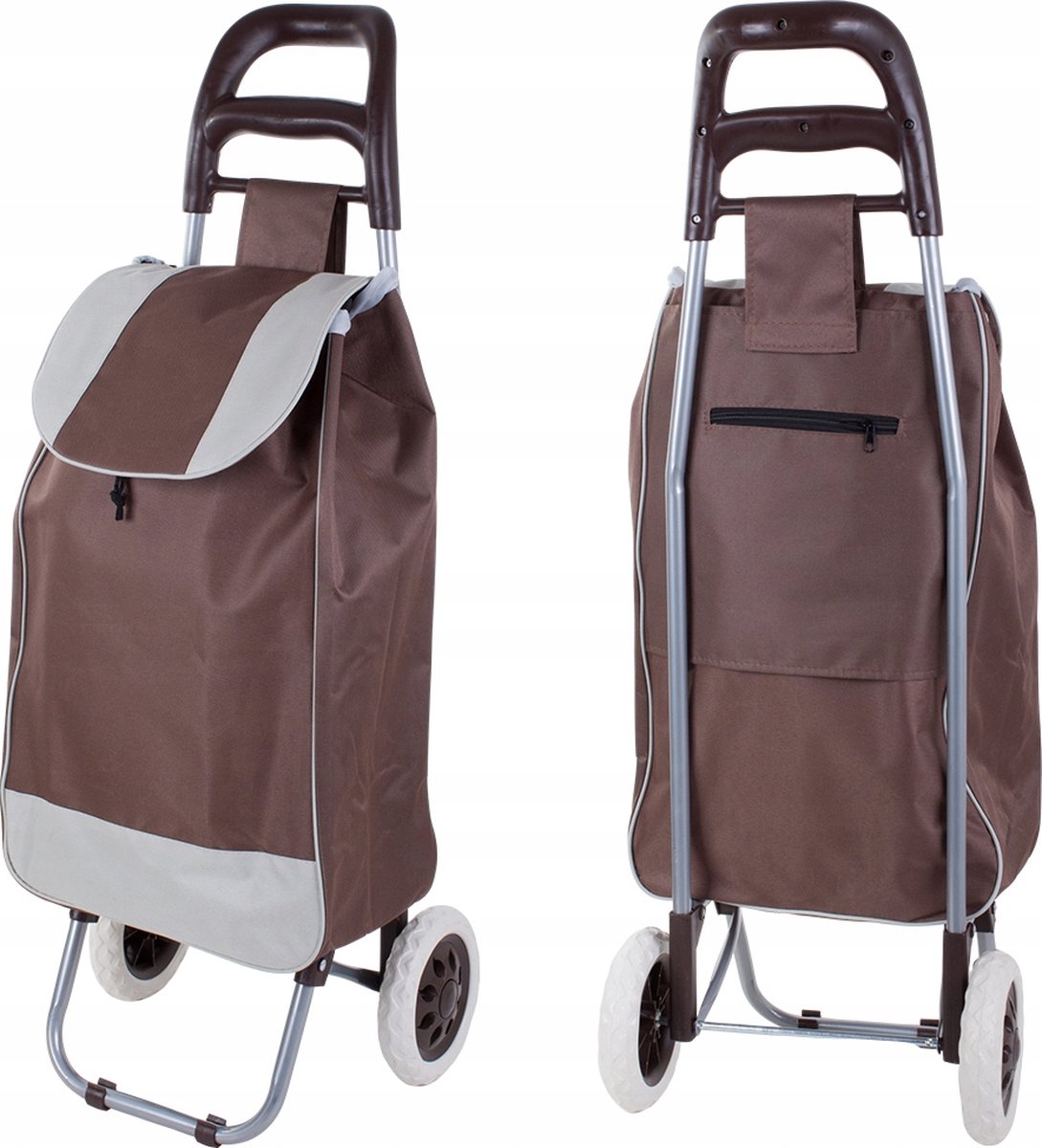 Trolley Boodschappen Tas Wagen Op 2 Wieltjes - Boodschappentrolley bruin Grijs