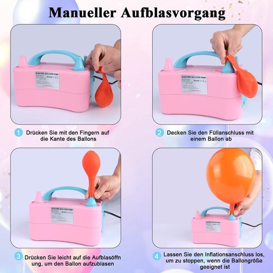 YEPVIE Elektrische ballonpomp, 600 W, set met 14 ballonnenslingers, 2