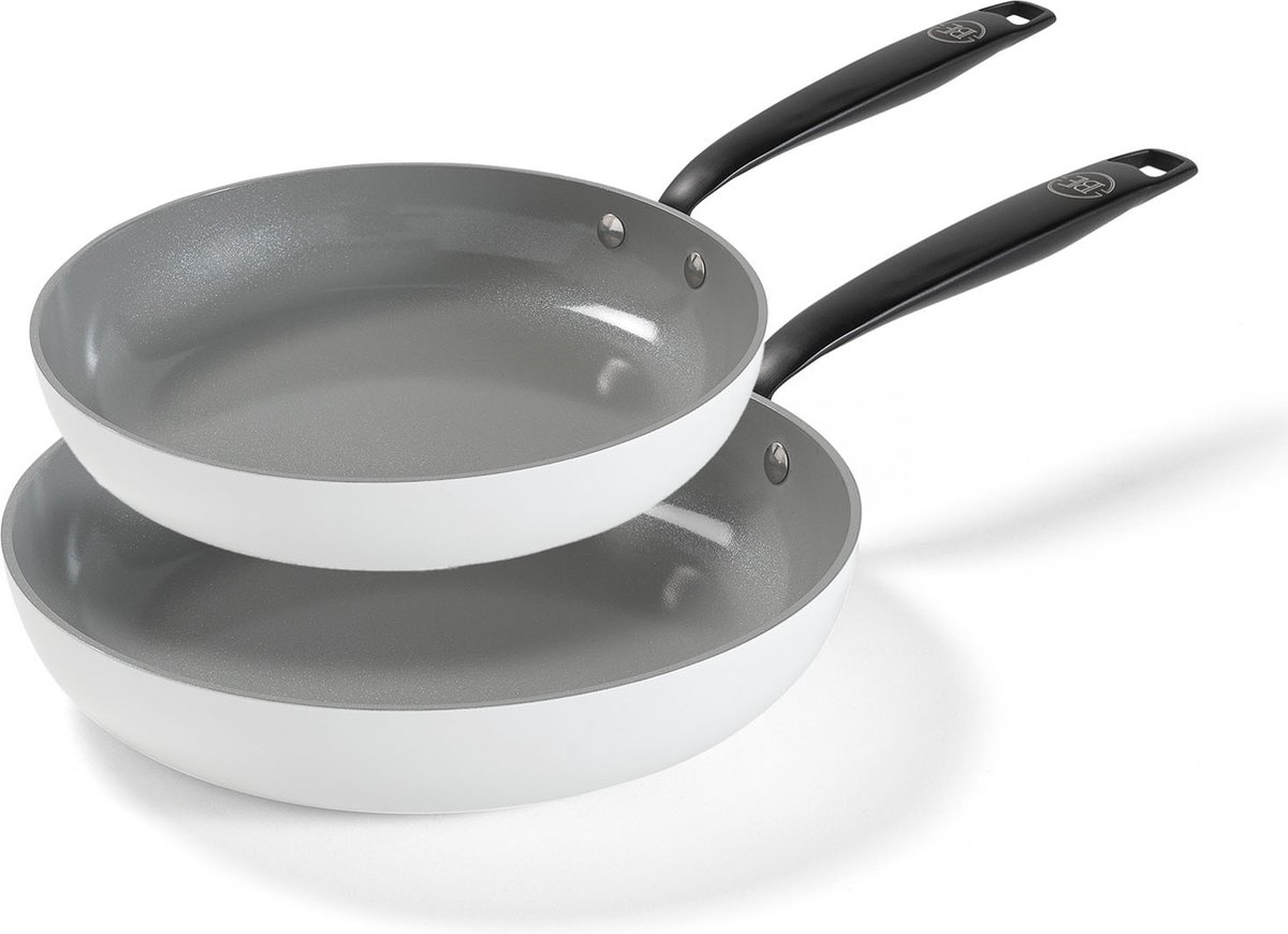 BE Living Koekenpannenset Ø 24 & 28 cm - Keramische Koekenpannen - PFAS vrije Koekenpan inductie - Geschikt voor alle warmtebronnen - Wit