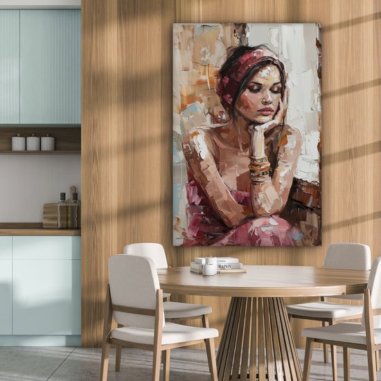 Canvas schilderij 80x120 cm - Wanddecoratie Vrouw - Verflook - Portret - Modern - Muurdecoratie woonkamer - Slaapkamer decoratie - Kamer accessoires - Schilderijen op canvas