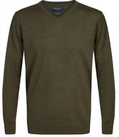 Profuomo Originale slim fit trui wol - heren pullover V-hals - army groen -  Maat: L