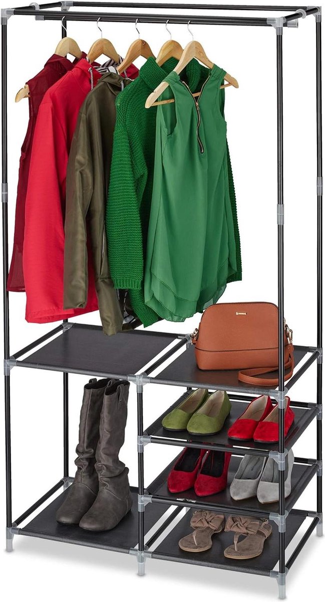 Open kledingkast - schoenenrek voor 10 paar schoenen - kledingroede - kledingrek - HBD: 160x84x43 cm - zwart