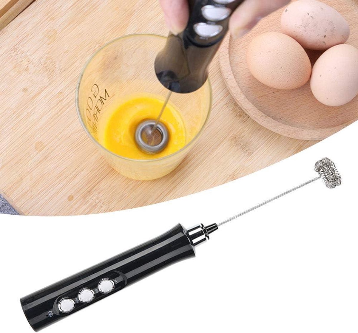 Handheld automatische melkopschuimer met dubbele garde - USB opladen - voor koffie latte cappuccino room eieren - melkrek eierracket — cadeau in Kookcadeaus - foto 8