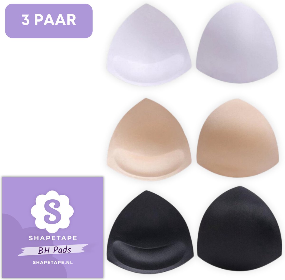 Bh vulling - 3 Paar - Shapetape - BH pads - Zwart, Wit, Beige - Push Up Pads - Multipack - Herbruikbare Bh Pads