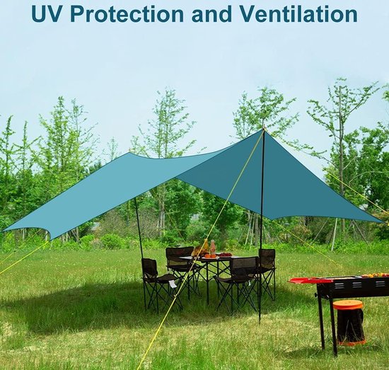 Tentzeil Tarp 3m x 3m - Waterdicht Zeildoek - Outdoor Regen Tarp - UV Bescherming - Kamperen - Blauw Tarp tent — afbeelding 2
