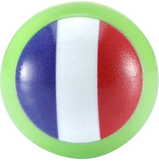 Lichtgroene bal met de Franse vlag in blauw, wit en rood.