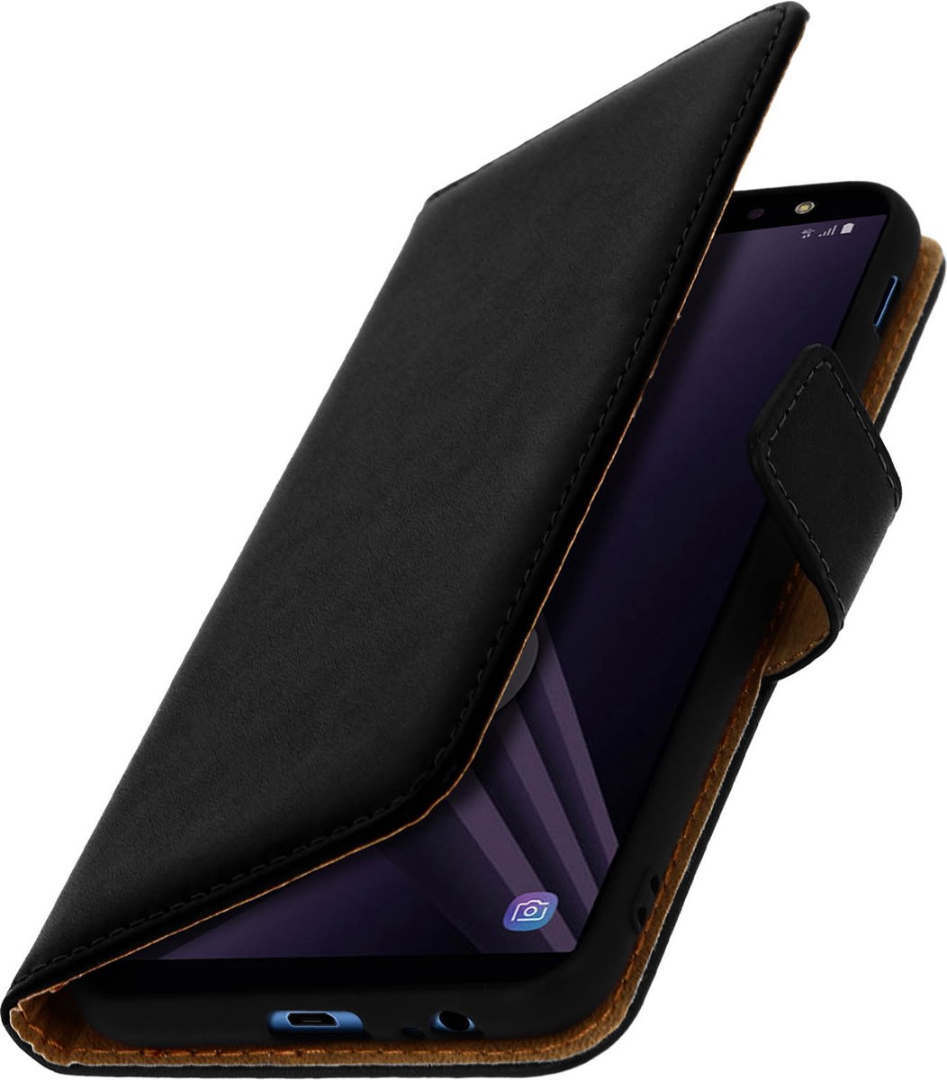 Avizar Foliohoes Geschikt voor Samsung Galaxy A6 echt lederen portemonnee zwart, Zwart