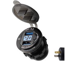 ProRide 12V USB Autolader 2 Poorten Inbouw met Schakelaar/Voltmeter - QC3.0 - DS2120B - USB Stopcontact Auto, Boot en Camper - Blauw