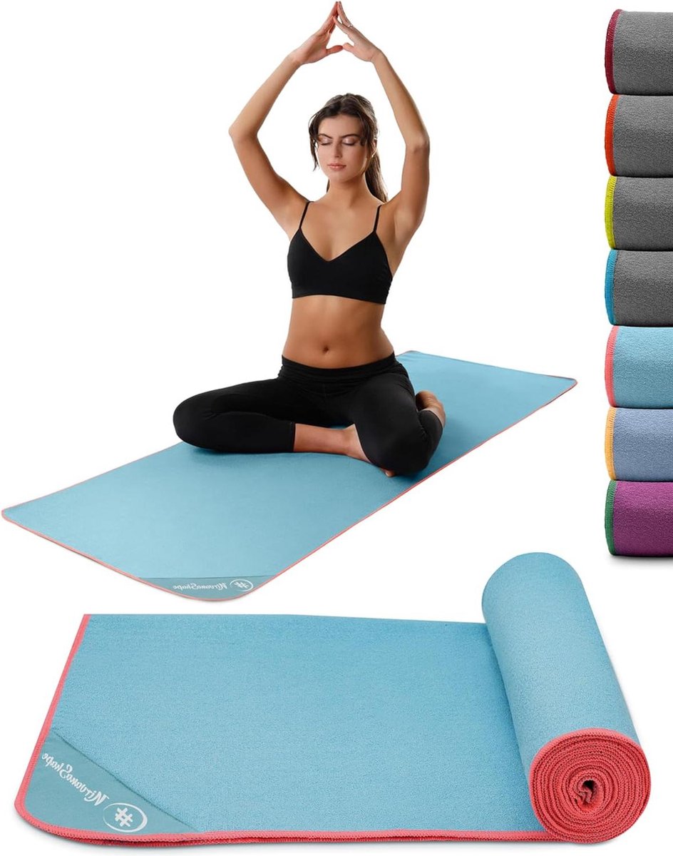 NirvanaShape ® Yoga handdoek antislip | hot yoga towel met antislip noppen | hygiënisch yoga doek onderlaag voor yoga mat [ 185 x 63 cm