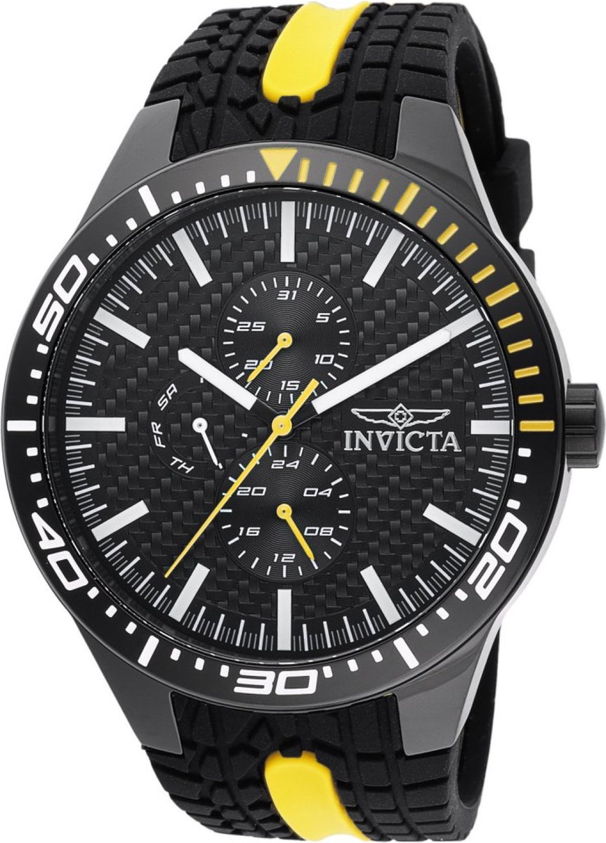 Invicta Racing 47554 Heren Horloge - Waterdicht - Analoog - Quartz Uurwerk - Roestvrij Staal met zwarte Wijzerplaat -46mm