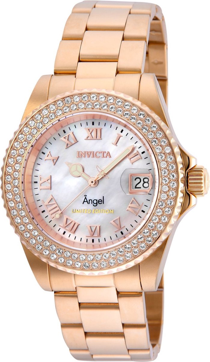 Invicta Angel 24615 Dames Horloge - Waterdicht - Analoog - Quartz Uurwerk - Roestvrij Staal met parelmoeren Wijzerplaat - 40mm
