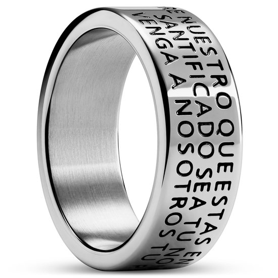 Unity | 8 mm Zilverkleurige Roestvrijstalen Ring met het Spaanse Onze Vader