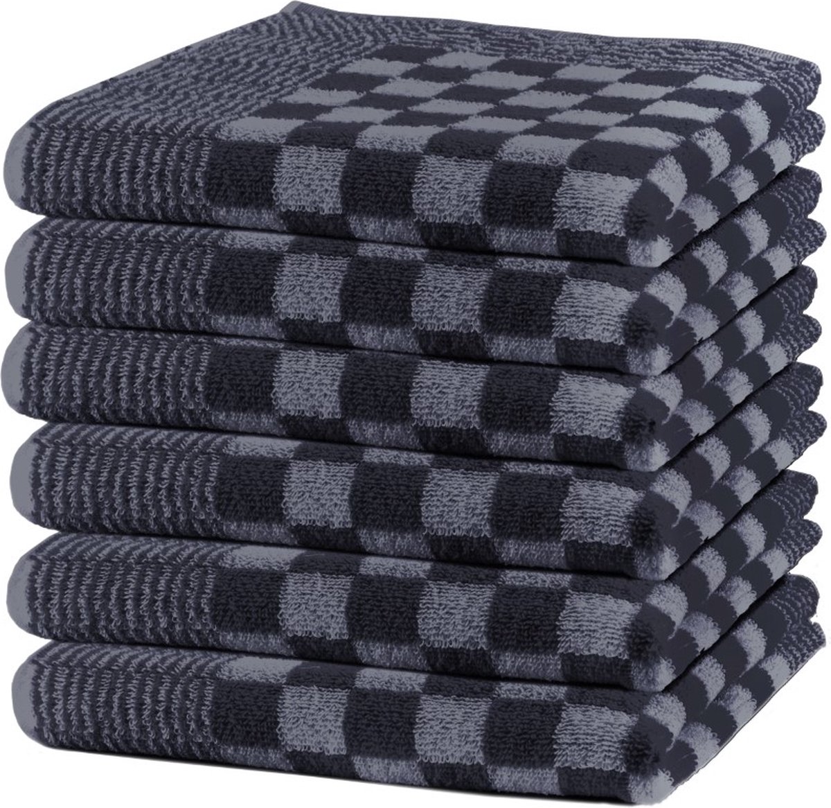Lucca - Keukendoeken geblokt - 50x50 cm - antraciet - 6-pack