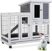 MaxxPet Clapier à Lapin - Enclos à Lapin - Clapier à Lapins - Clapier à Lapin en Bois pour l'Extérieur - 95x63x93cm - Grijs