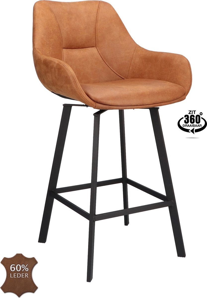Icon Living - Barkruk Bradley Zithoogte 65 - Microleder Bull Camel - Poot Zwart