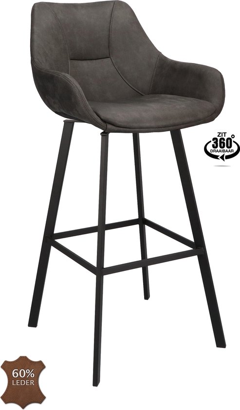Tabouret de bar Bradley ZH 65 Microcuir Bull Anthracite 67 Pied Noir