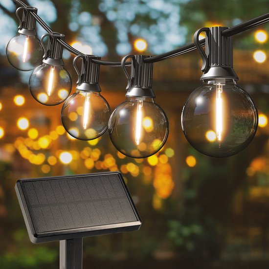 HOFTRONIC - Solar Lichtsnoer Buiten 7 meter met 25 lampjes en 4 lichtstanden - 2700K warm wit licht - Schemerschakelaar - Solar Tuinverlichting Lichtsnoer