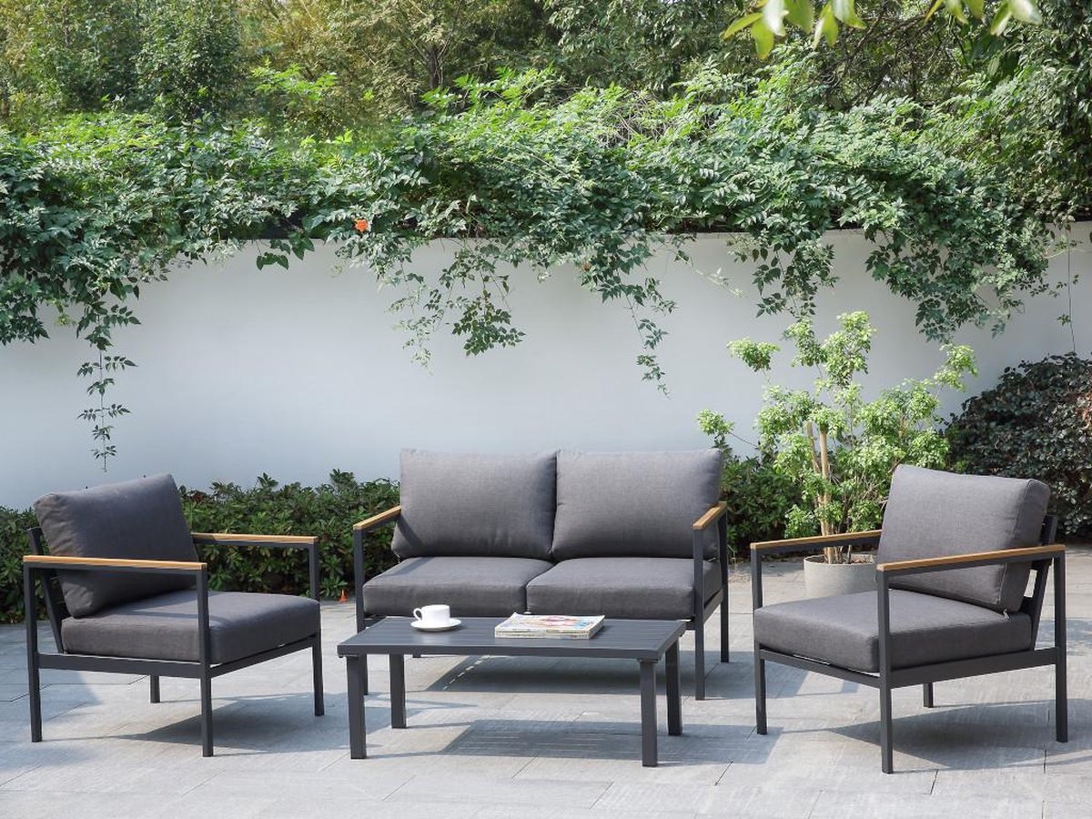 MYLIA Tuinset van aluminium: een tweezitsbank twee fauteuils en een salontafel van VAIRAO van L 125 cm x H 69 cm x D 71.5 cm