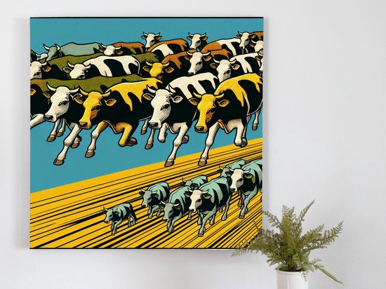 Pop art vee schilderij | Boerderijhelden in felle kleuren: een moderne Pop Art meesterwerk | Kunst - 20x20 centimeter op Canvas | Foto op Canvas