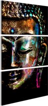 Schilderij - Boeddha in kleur, Zwart/Multikleur , 3luik, print op echt Italiaans canvas, verticaal