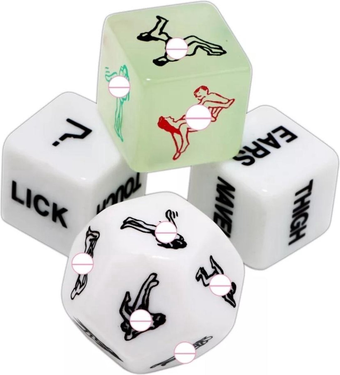 Finnacle - Glow in the Dark Erotische Dobbelstenen - Ontdek nieuwe standjes en heb eindeloos plezier met 4 stuks Fun Sex Dobbelstenen!