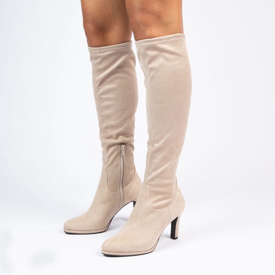 Manfield - Femme - Bottines stretch beiges à talon - Taille 38