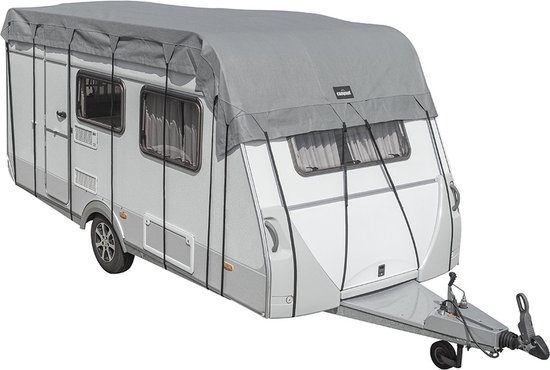 Foto: Campout caravan en camperdakhoes 6 50 x 3 m afdekhoes camperhoezen dakhoes caravanhoes perfecte dakhoes voor caravan en camper ademend 3 laags sfs non woven pp 160g m 11 polypropyleen spanbanden inclusief opbergtas grijs