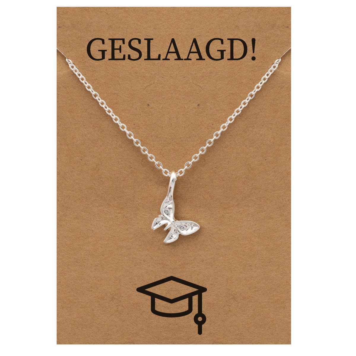 Geslaagd Cadeau Ketting - Engelen Vleugels voor Geluk Sieraad - Zilverkleurig - Gefeliciteerd - Pax Amare