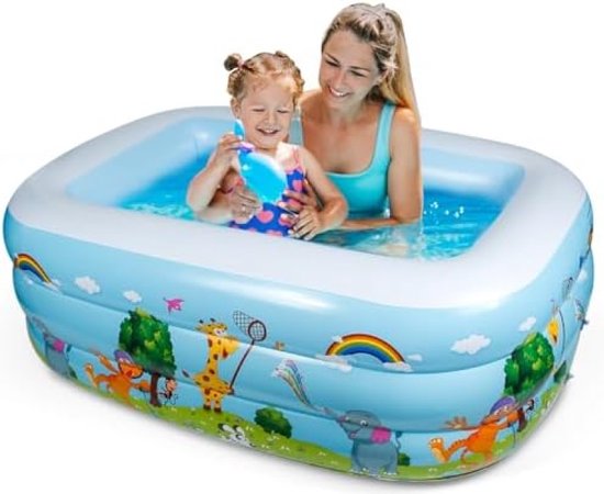 Piscine Opblaasbaar 150 x 100 x 50 cm, portable, carrée, pliable, piscine d'eau, avec patch de réparation, piscine gonflable pour enfants, pour intérieur et extérieur