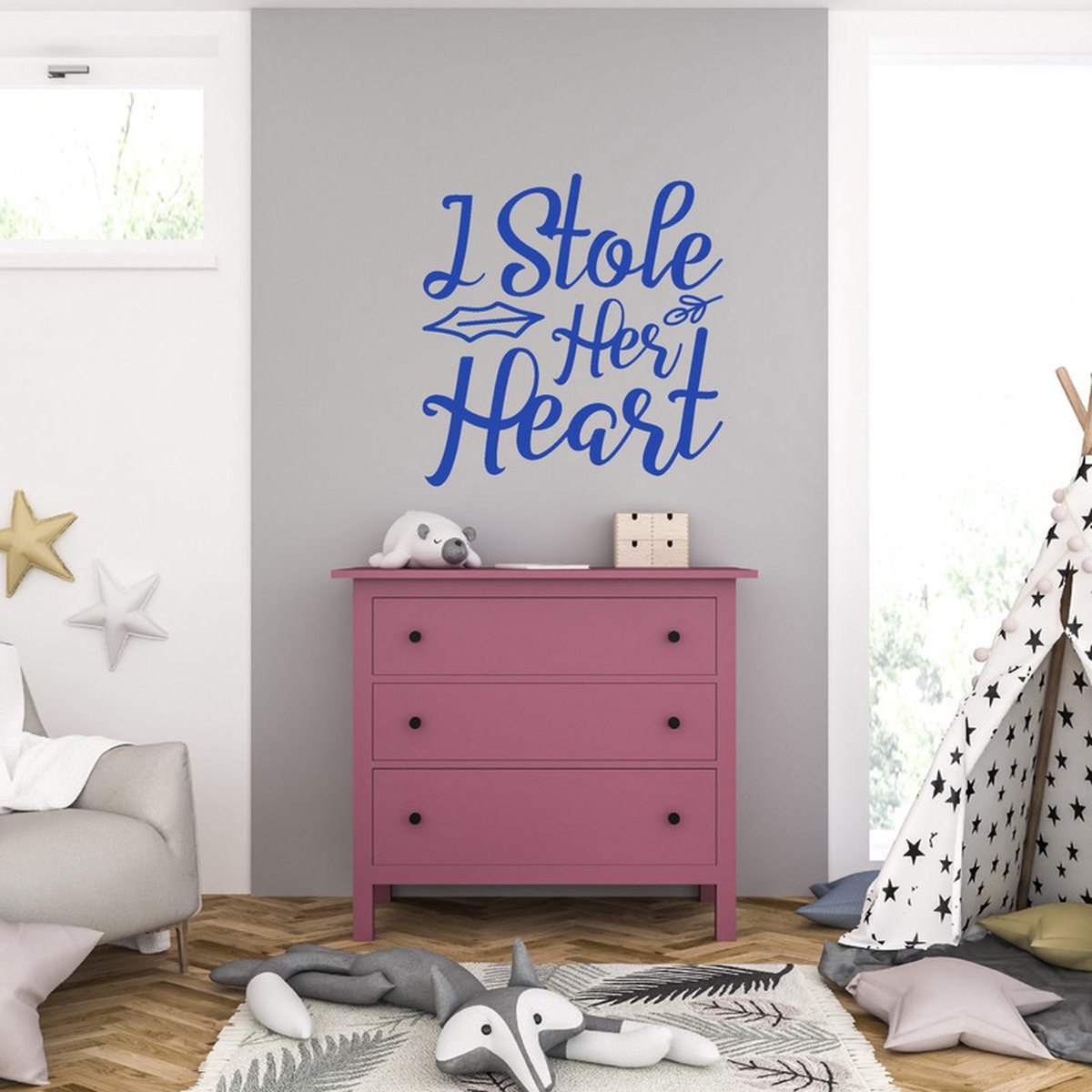 MC Living Muursticker - I Stole Her Heart - 58 x 60 - Blauw