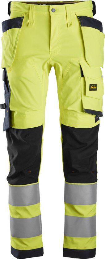 Snickers 6243 Allround, High-Vis Stretch Werkbroek met Holsterzakken KL2 - High-Vis Geel/Donker blauw - 88