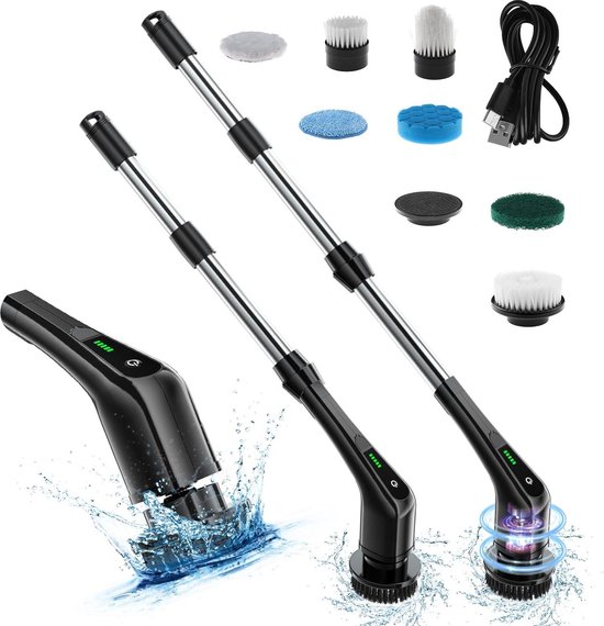 Homtronics Electric Cleaning Brush, Rechargeable Electric Brush with 10 Interchangeable Drill Brush Heads, IPX8 Waterproof, Electric Spider Scrubber for Bathroom, Window, Tiles, Car, Black