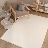 Tapis Tapiso Agra Beige Wit Tapis Shaggy Doux à Poils Longs Taille - 200x300