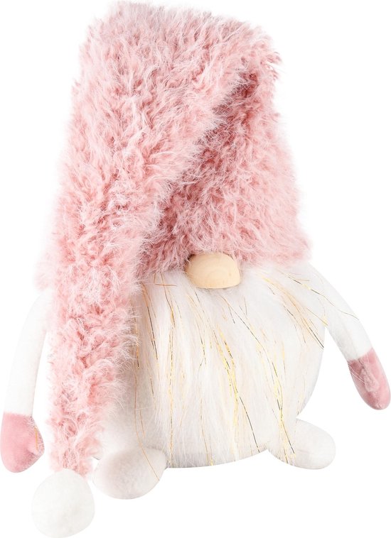 Décoratif | Pop Gnome assise, blanc/rose, tissu, 19x14x55cm | A245091