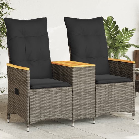 Tuinbank 2-zits met kussens poly rattan zwart | -nl