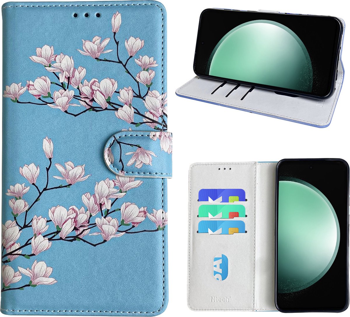 Hoesje geschikt voor Samsung Galaxy S23 FE Bookcase met blossom bloemen print