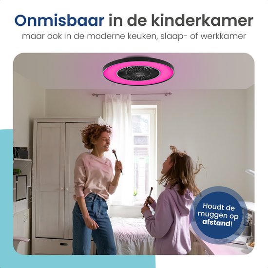Gologi Ventilateur de Plafond avec Éclairage - Ø60 cm - LED RGBW - 6 Modes - Plafonnier Chambre - Plafonnier avec Ventilateur - Avec Télécommande et App - Noir
