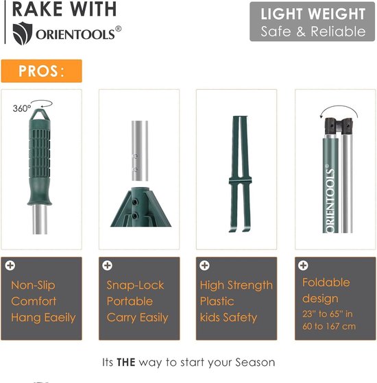 Opvouwbare handgreep hark - 26 tines - GREEN. Leak Rake — afbeelding 4