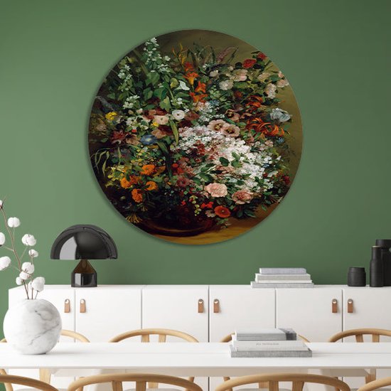 Bouquet de fleurs dans un Vase - Tableau rond de Gustave Courbet - Tableau de Fleurs - Cercle mural Maîtres anciens - Peintures industriels - Tableau aluminium - Oeuvres tableau mur cercle aluminium 40x40 cm