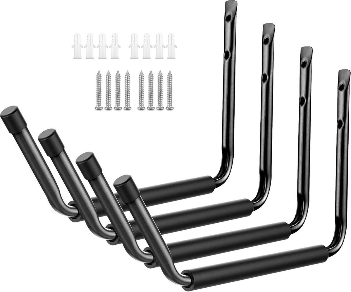 Zware belasting wandhaak garage haken voor opslag kajak ladder fiets - wandhouder apparaathaak (zwart 4 stuks)