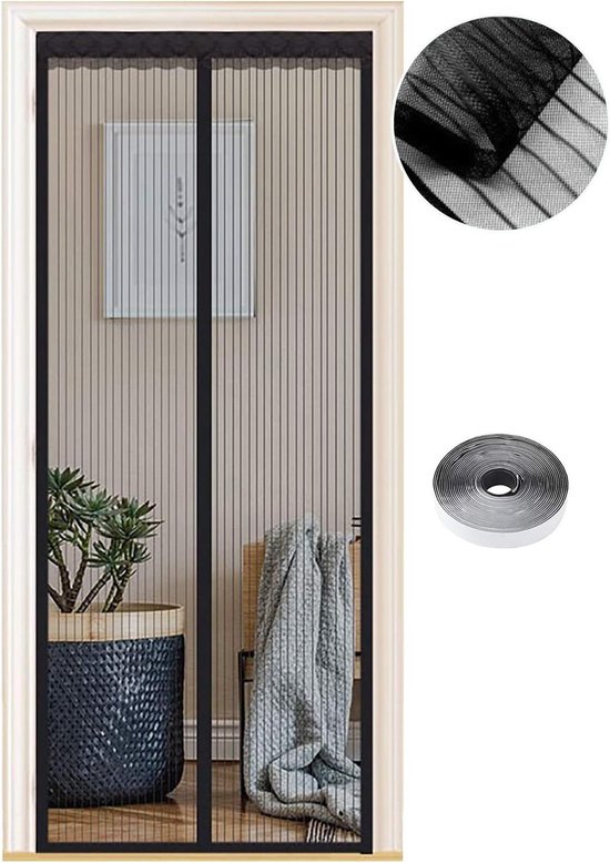 Vliegengaas magnetisch deurgordijn – zwart – 60x200cm – klittenbandmontage