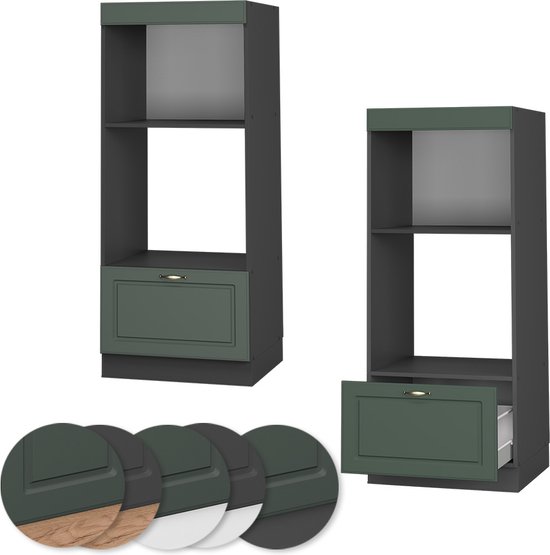 Vicco Armoire à micro-ondes Fame- Line, Vert- Or Maison de campagne/Anthracite, 60 cm ouvert