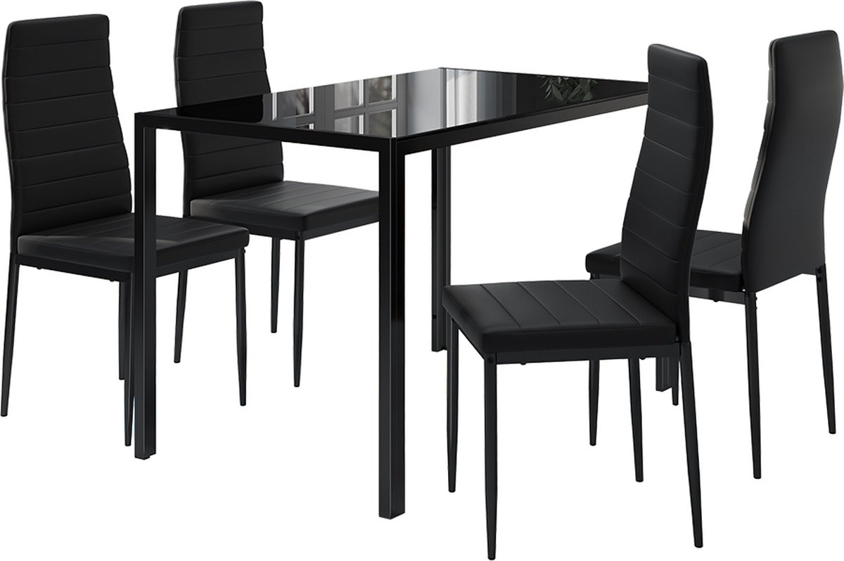 Vicco Grand Eettafel set – 120 x 75 cm Set van 4 Zwart
