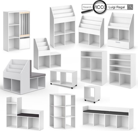 Vicco Bibliothèque Luigi, Wit/ Wit, 72 x 96,2 cm sans boîtes pliantes